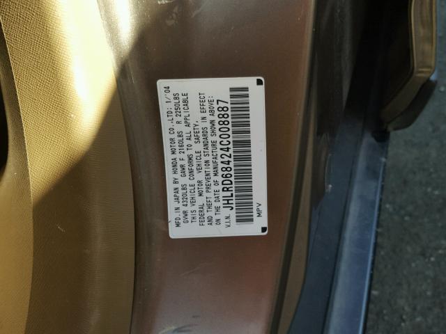 JHLRD68424C008887 - 2004 HONDA CR-V LX BROWN photo 10