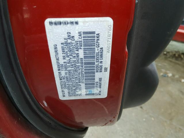 2T1CG22P31C456869 - 2001 TOYOTA CAMRY SOLA RED photo 10