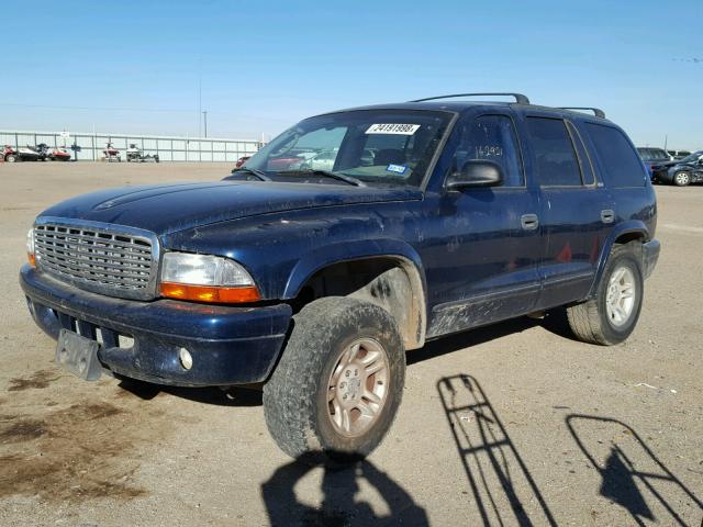 1B4HS48N62F151295 - 2002 DODGE DURANGO SL BLUE photo 2