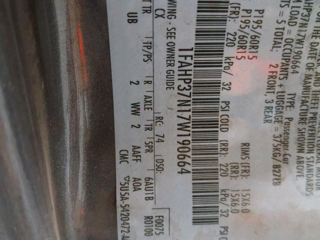 1FAHP37N17W190664 - 2007 FORD FOCUS ZX5 GRAY photo 10