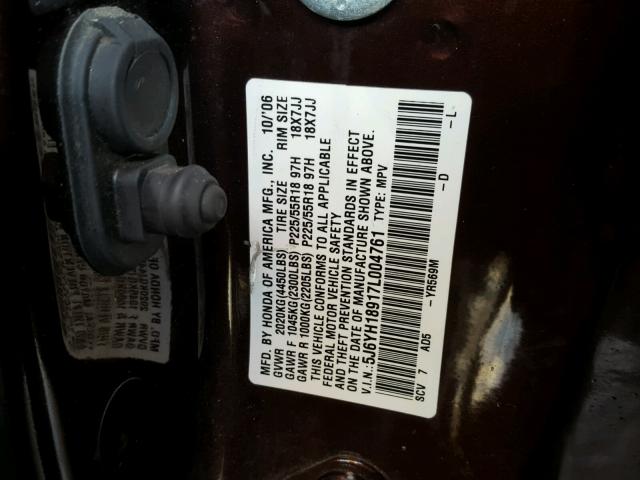 5J6YH18917L004761 - 2007 HONDA ELEMENT SC BROWN photo 10