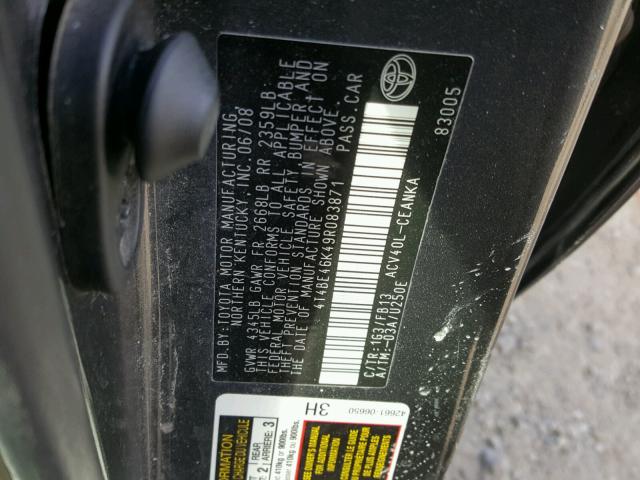 4T4BE46K49R083871 - 2009 TOYOTA CAMRY BASE GRAY photo 10