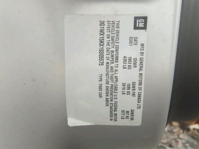 2G1WX15KX19305575 - 2001 CHEVROLET MONTE CARL 银色 照片 10