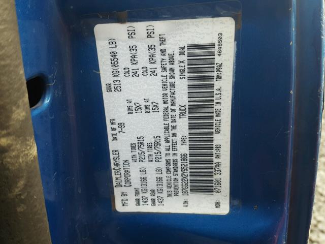 1B7GG22X2YS521866 - 2000 DODGE DAKOTA BLUE photo 10