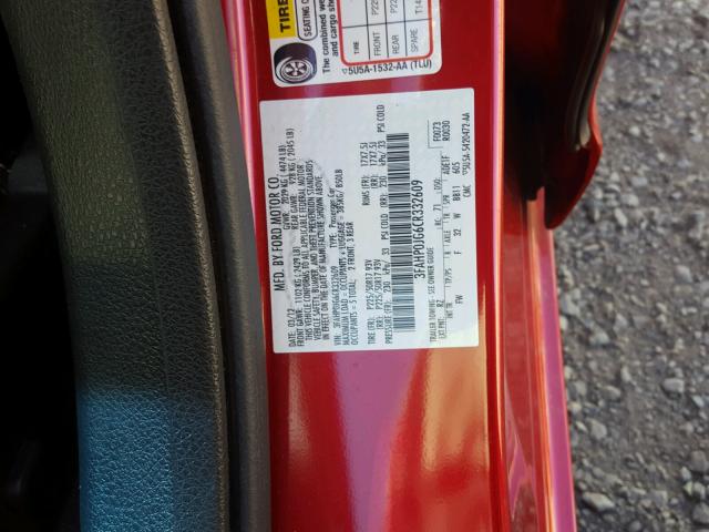 3FAHP0JG6CR332609 - 2012 FORD FUSION SEL RED photo 10