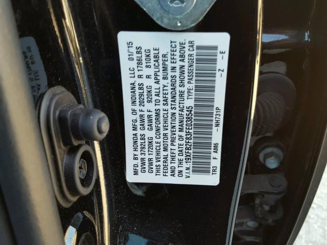 19XFB2F83FE038545 - 2015 HONDA CIVIC EX შავი ფოტო 10