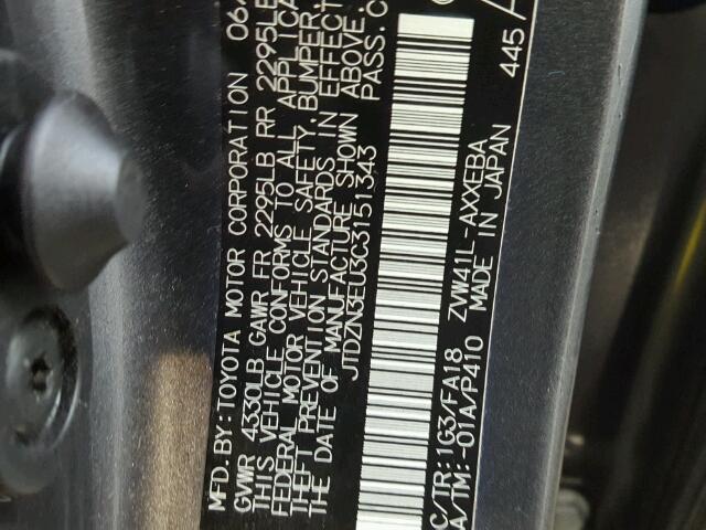 JTDZN3EU3C3151343 - 2012 TOYOTA PRIUS V GRAY photo 10