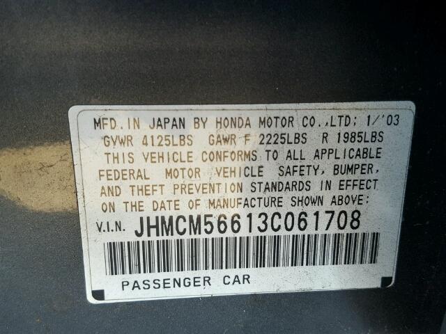 JHMCM56613C061708 - 2003 HONDA ACCORD EX BLUE photo 10