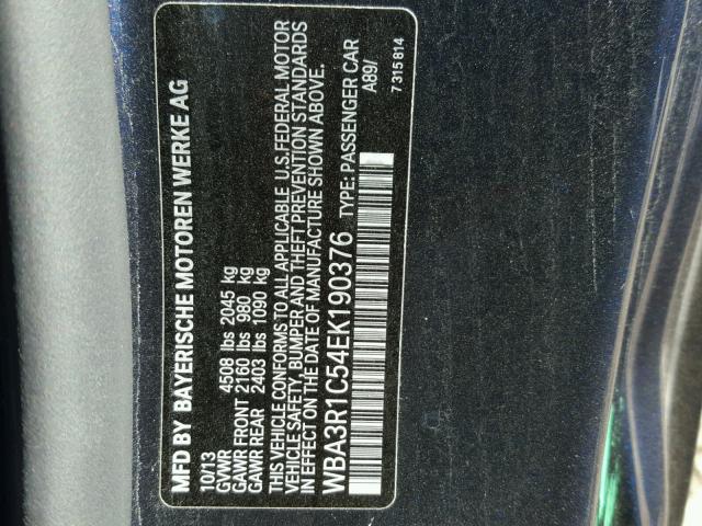 WBA3R1C54EK190376 - 2014 BMW 435 I BLUE photo 10