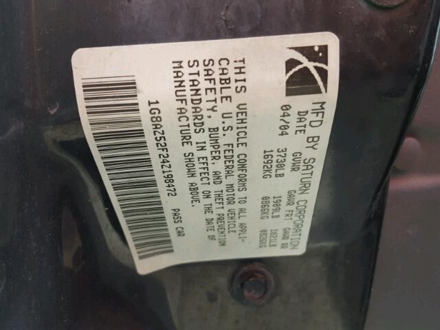 1G8AZ52F24Z198472 - 2004 SATURN ION LEVEL BLACK photo 10