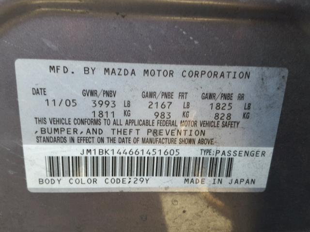 JM1BK144661451605 - 2006 MAZDA 3 HATCHBAC GRAY photo 10