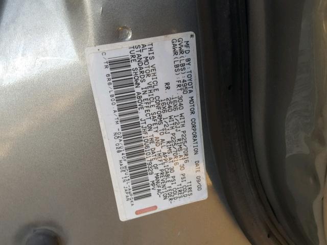 JTJHF10U610179329 - 2001 LEXUS RX 300 SILVER photo 10