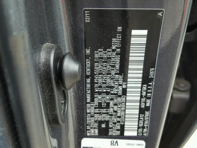 4T3ZA3BB1BU043863 - 2011 TOYOTA VENZA BASE GRAY photo 10