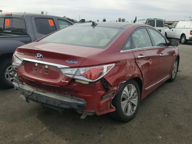 KMHEC4A42FA123674 - 2015 HYUNDAI SONATA HYB RED photo 4