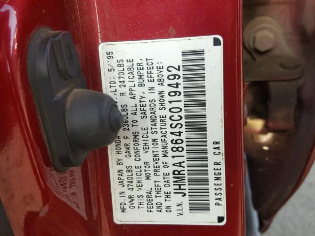 JHMRA1864SC019492 - 1995 HONDA ODYSSEY LX RED photo 10