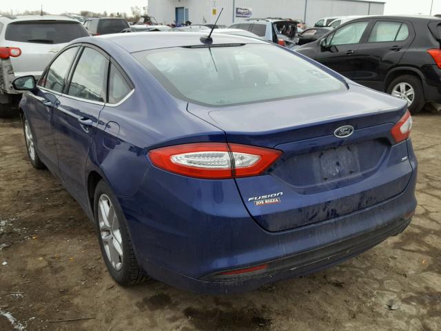 3FA6P0H75GR141119 - 2016 FORD FUSION SE BLUE photo 3