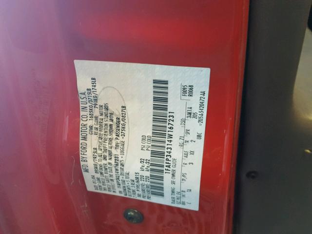 1FAFP34314W167231 - 2004 FORD FOCUS SE C RED photo 10