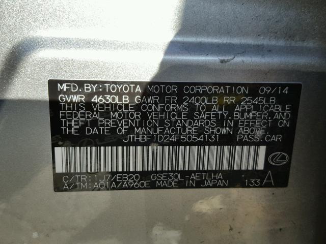 JTHBF1D24F5054131 - 2015 LEXUS IS 250 GRAY photo 10