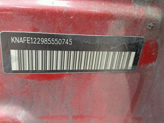 KNAFE122985550745 - 2008 KIA SPECTRA EX RED photo 10