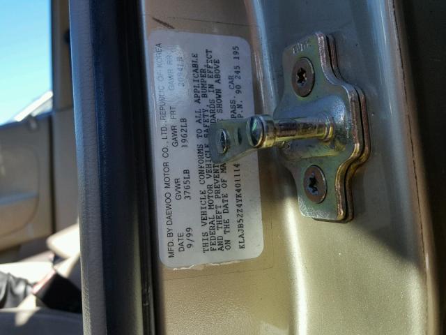 KLAJB52Z4YK401114 - 2000 DAEWOO NUBIRA CDX 金色 照片 10