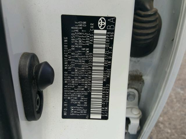 5YFBPRHE9FP303009 - 2015 TOYOTA COROLLA EC 白色 照片 10