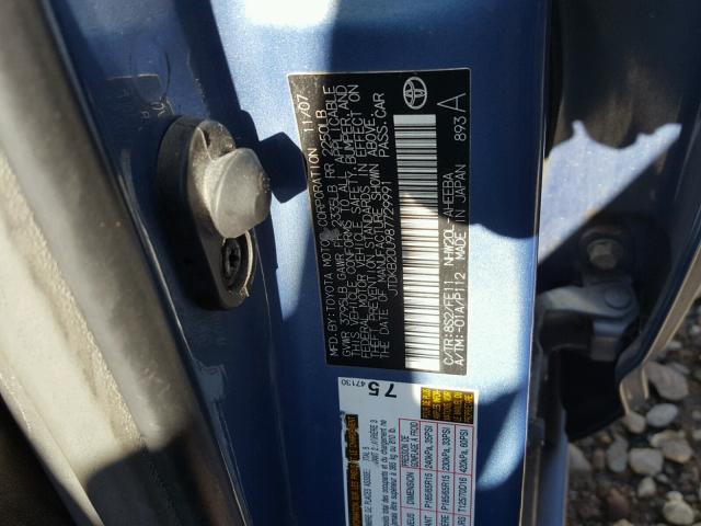 JTDKB20U987729991 - 2008 TOYOTA PRIUS BLUE photo 10