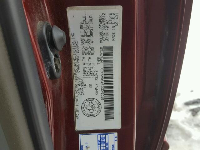 5TDZA23C94S045379 - 2004 TOYOTA SIENNA CE BURGUNDY photo 10