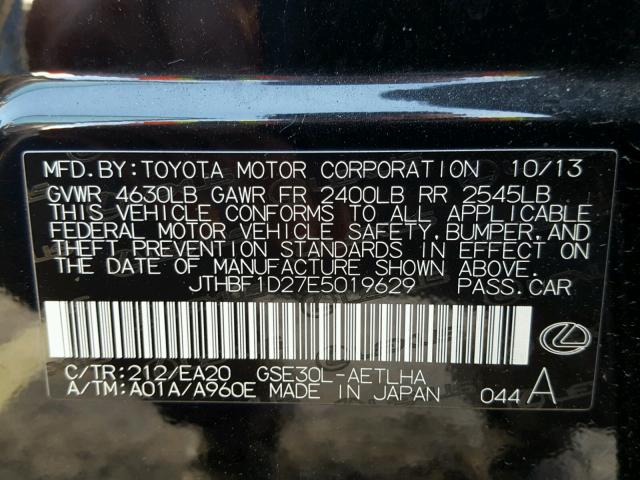 JTHBF1D27E5019629 - 2014 LEXUS IS 250 BLACK photo 10