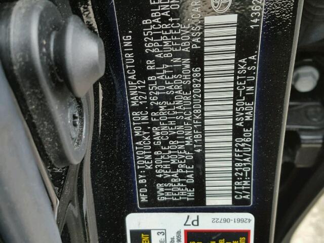 4T1BF1FK8DU208286 - 2013 TOYOTA CAMRY L 黑色 照片 10