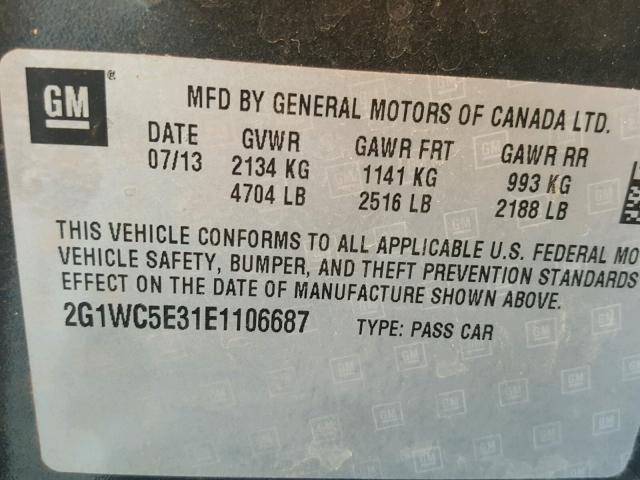 2G1WC5E31E1106687 - 2014 CHEVROLET IMPALA LIM BLACK photo 10