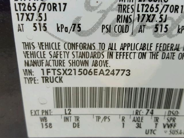 1FTSX21506EA24773 - 2006 FORD F250 SUPER BLUE photo 10