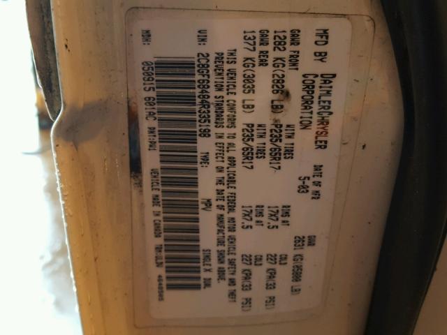 2C8GF68484R335198 - 2004 CHRYSLER PACIFICA WHITE photo 10