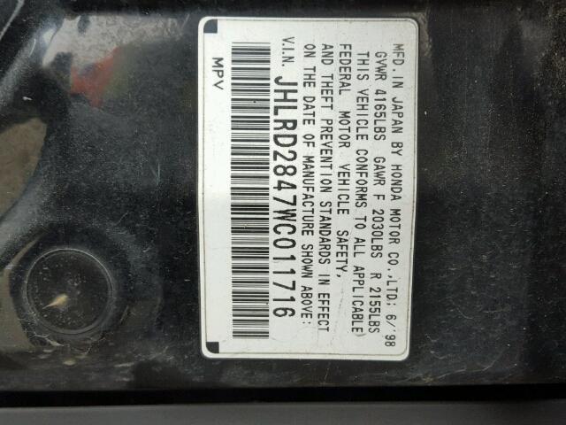 JHLRD2847WC011716 - 1998 HONDA CR-V LX BLACK photo 10