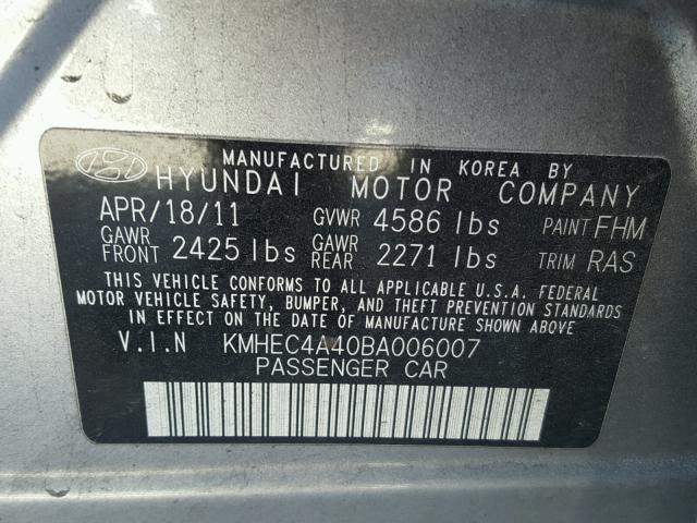 KMHEC4A40BA006007 - 2011 HYUNDAI SONATA HYB SILVER photo 10