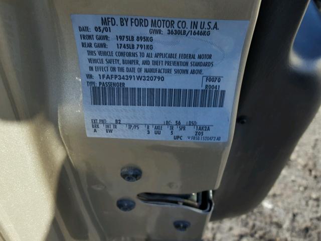 1FAFP34391W320790 - 2001 FORD FOCUS SE GOLD photo 10