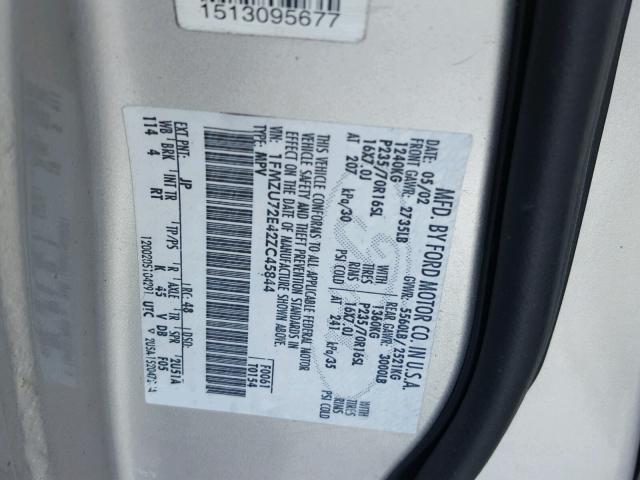 1FMZU72E42ZC45844 - 2002 FORD EXPLORER X SILVER photo 10