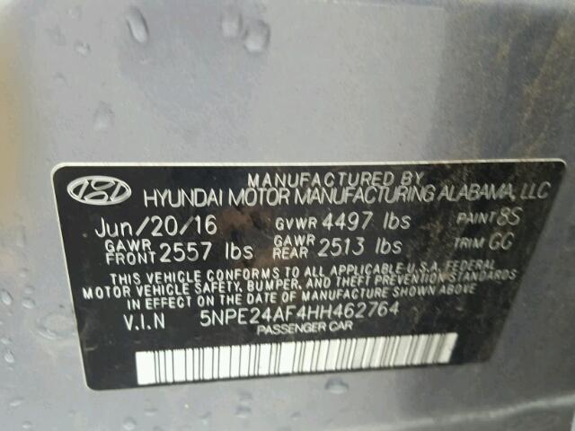 5NPE24AF4HH462764 - 2017 HYUNDAI SONATA SE GRAY photo 10