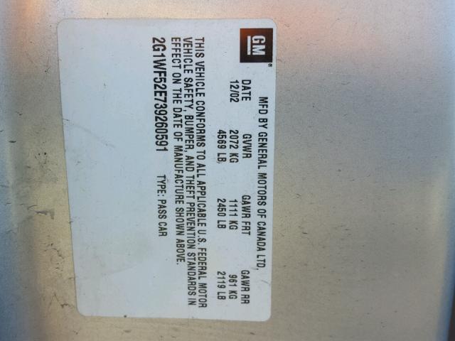 2G1WF52E739260591 - 2003 CHEVROLET IMPALA 银色 照片 10