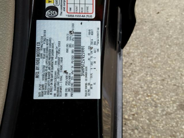 3FAHP07Z57R259991 - 2007 FORD FUSION SE BLACK photo 10