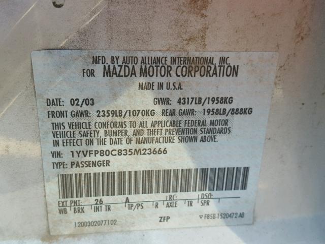 1YVFP80C835M23666 - 2003 MAZDA 6 I SILVER photo 10