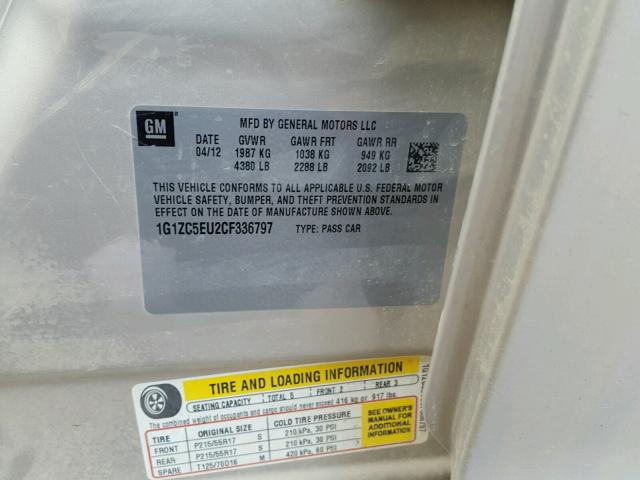 1G1ZC5EU2CF336797 - 2012 CHEVROLET MALIBU 1LT GOLD photo 10