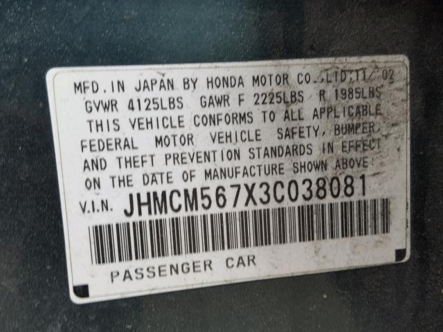 JHMCM567X3C038081 - 2003 HONDA ACCORD EX GREEN photo 10