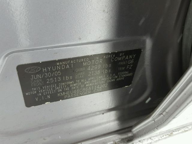 KMHEU46C86A114202 - 2006 HYUNDAI SONATA GLS GRAY photo 10