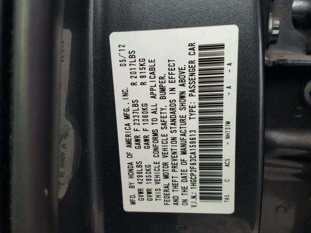 1HGCP2F63CA159613 - 2012 HONDA ACCORD SE CHARCOAL photo 10