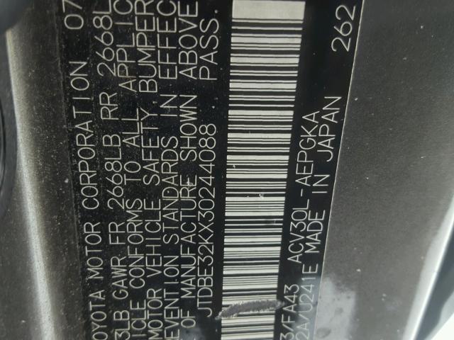 JTDBE32KX30244088 - 2003 TOYOTA CAMRY LE GRAY photo 10