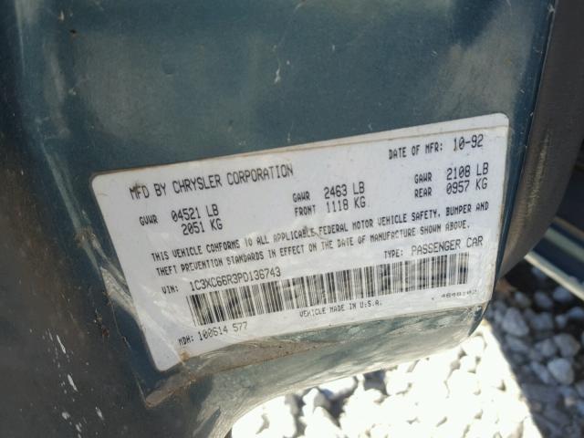 1C3XC66R3PD136743 - 1993 CHRYSLER NEW YORKER 青色 照片 10