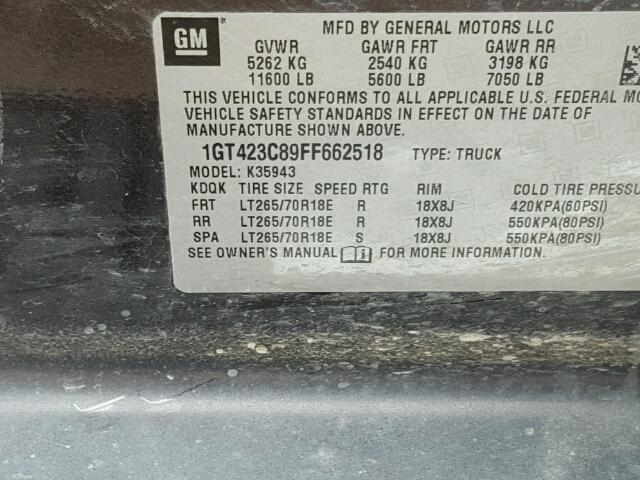 1GT423C89FF662518 - 2015 GMC SIERRA K35 GRAY photo 10