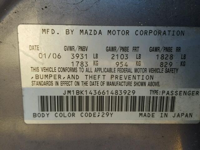 JM1BK143661483929 - 2006 MAZDA 3 HATCHBAC CHARCOAL photo 10