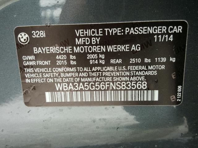 WBA3A5G56FNS83568 - 2015 BMW 328 I GRAY photo 10