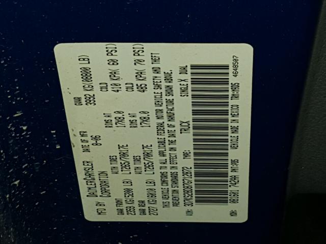 3D7KS28D87G712872 - 2007 DODGE RAM 2500 S BLUE photo 10